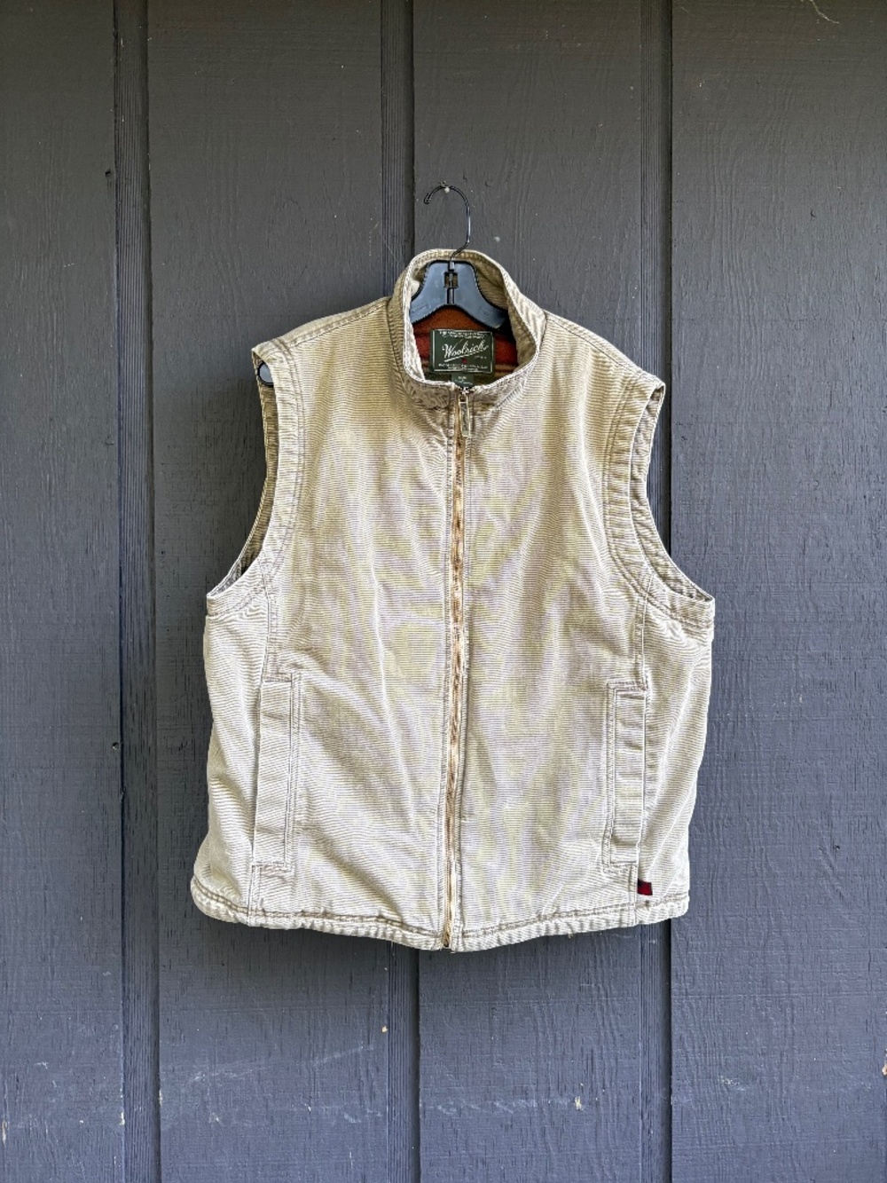 Woolrich Dorrington Duck Canvas Vest Dark Wheat Fleece Lined Men’s Size Large